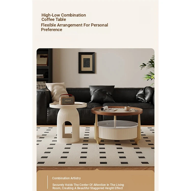 Modern Sintered Stone and Solid Wood Coffee Table Set - Stylish Living Room Accent with Checkered Design fxxrj-3160