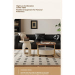 Modern Sintered Stone and Solid Wood Coffee Table Set - Stylish Living Room Accent with Checkered Design fxxrj-3160