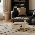 Modern Sintered Stone and Solid Wood Coffee Table Set - Stylish Living Room Accent with Checkered Design fxxrj-3160