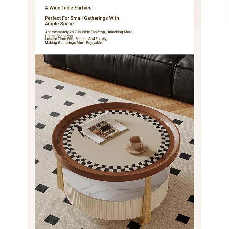Modern Sintered Stone and Solid Wood Coffee Table Set - Stylish Living Room Accent with Checkered Design fxxrj-3160