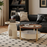 Modern Sintered Stone and Solid Wood Coffee Table Set - Stylish Living Room Accent with Checkered Design fxxrj-3160
