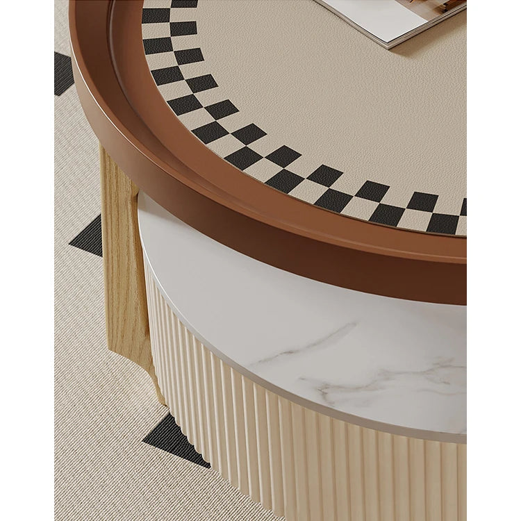 Modern Sintered Stone and Solid Wood Coffee Table Set - Stylish Living Room Accent with Checkered Design fxxrj-3160