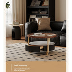 Modern Sintered Stone and Solid Wood Coffee Table Set - Stylish Living Room Accent with Checkered Design fxxrj-3160