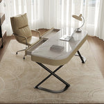 Stylish Multi-Layer Board Desk with Marble Pine Finish and Synthetic Leather Accents for Modern Workspaces fyd-5174