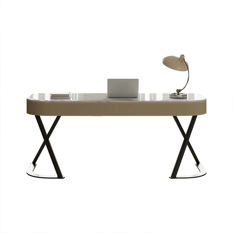 Stylish Multi-Layer Board Desk with Marble Pine Finish and Synthetic Leather Accents for Modern Workspaces fyd-5174