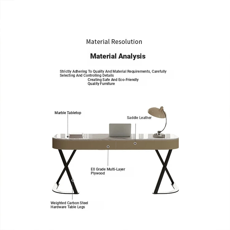 Stylish Multi-Layer Board Desk with Marble Pine Finish and Synthetic Leather Accents for Modern Workspaces fyd-5174