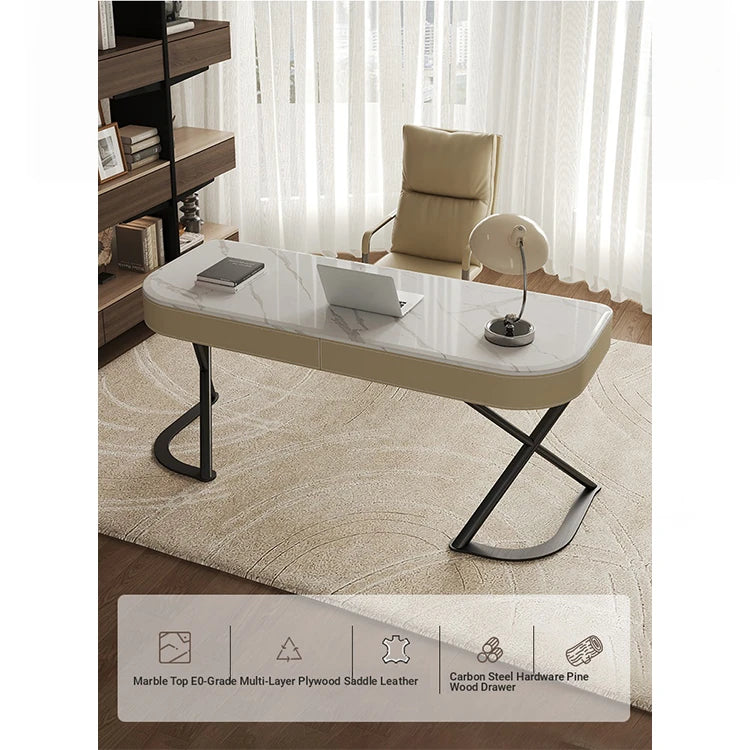 Stylish Multi-Layer Board Desk with Marble Pine Finish and Synthetic Leather Accents for Modern Workspaces fyd-5174