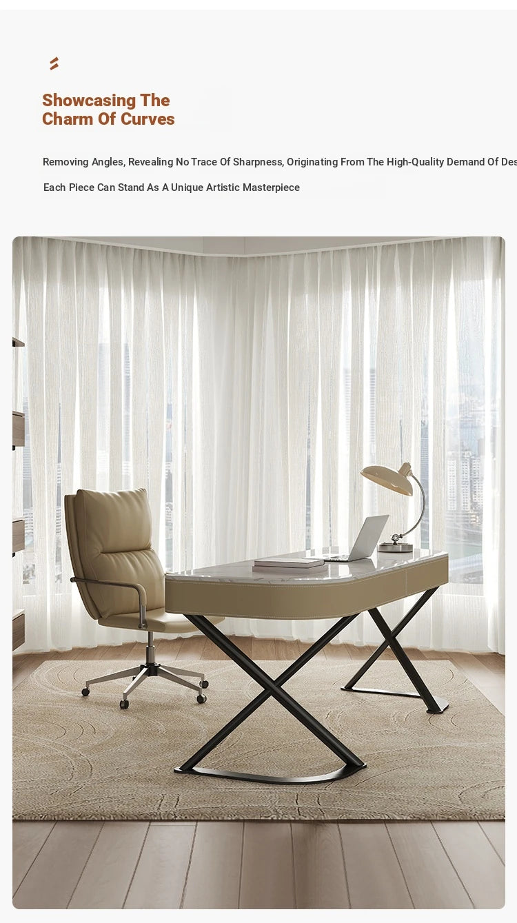 Stylish Multi-Layer Board Desk with Marble Pine Finish and Synthetic Leather Accents for Modern Workspaces fyd-5174