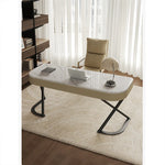 Stylish Multi-Layer Board Desk with Marble Pine Finish and Synthetic Leather Accents for Modern Workspaces fyd-5174