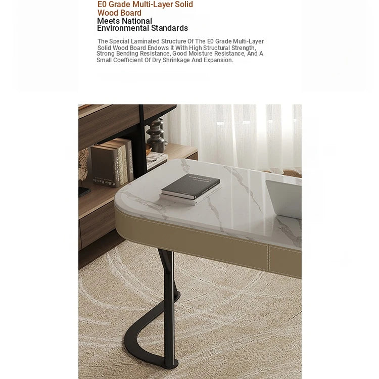 Stylish Multi-Layer Board Desk with Marble Pine Finish and Synthetic Leather Accents for Modern Workspaces fyd-5174
