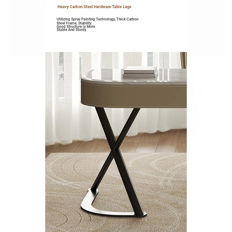 Stylish Multi-Layer Board Desk with Marble Pine Finish and Synthetic Leather Accents for Modern Workspaces fyd-5174