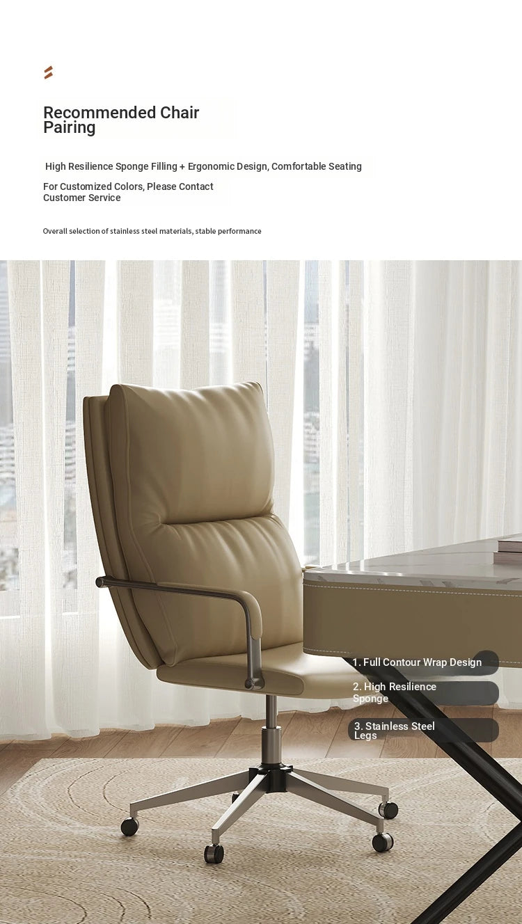 Stylish Multi-Layer Board Desk with Marble Pine Finish and Synthetic Leather Accents for Modern Workspaces fyd-5174