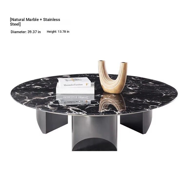 Stylish Round Marble Coffee Table with Stainless Steel Base - Modern Multi-Layer Design for Living Room Elegance fyeyj-5211