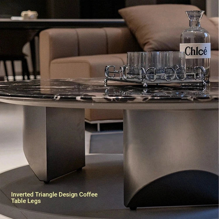 Stylish Round Marble Coffee Table with Stainless Steel Base - Modern Multi-Layer Design for Living Room Elegance fyeyj-5211