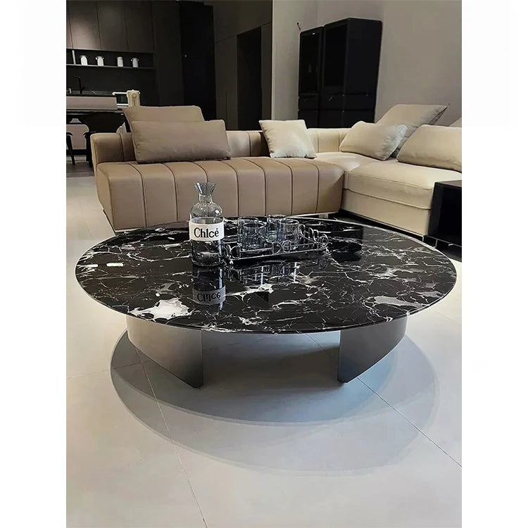 Stylish Round Marble Coffee Table with Stainless Steel Base - Modern Multi-Layer Design for Living Room Elegance fyeyj-5211