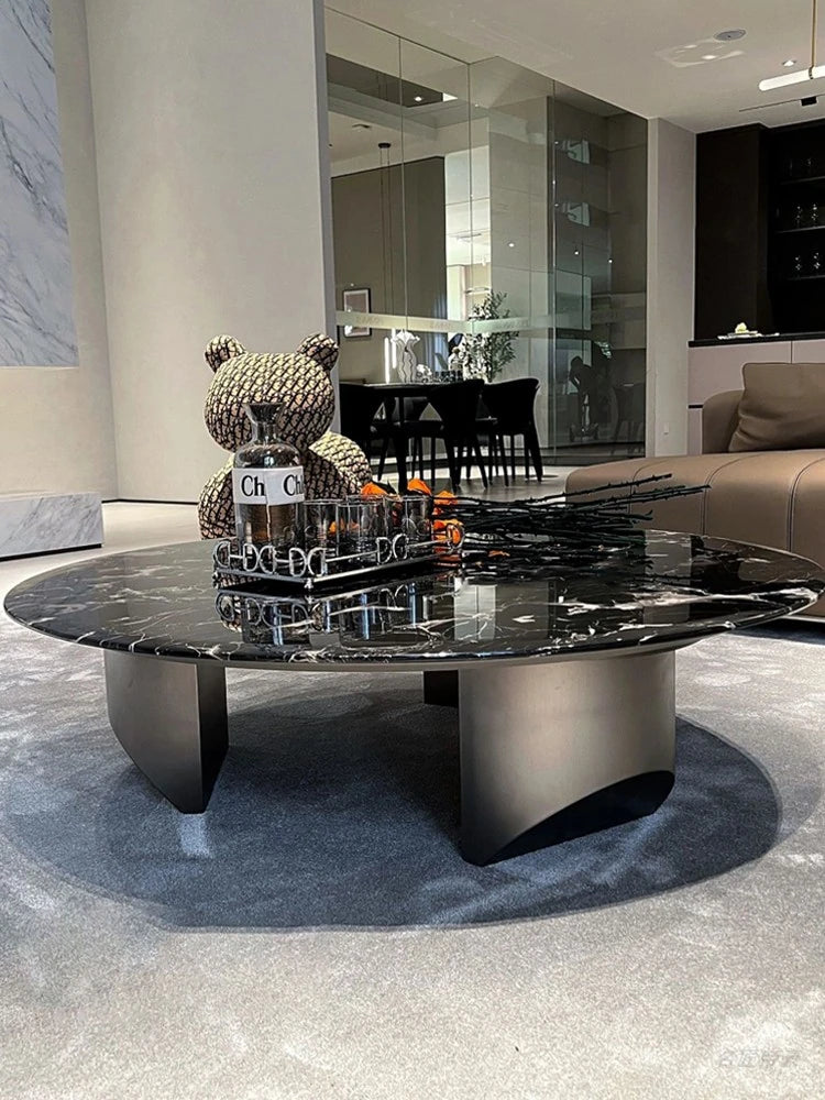 Stylish Round Marble Coffee Table with Stainless Steel Base - Modern Multi-Layer Design for Living Room Elegance fyeyj-5211