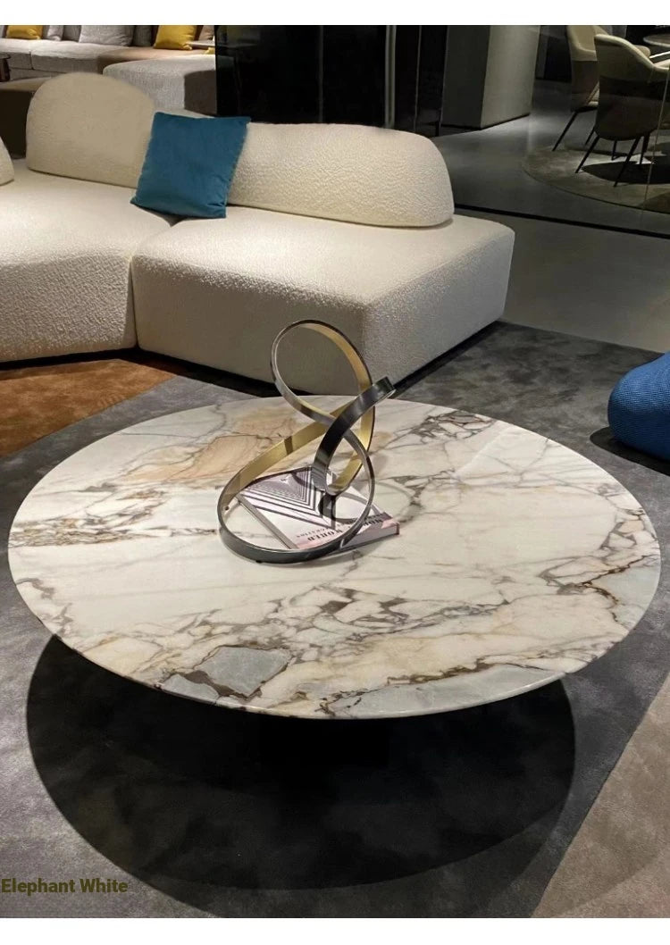 Stylish Round Marble Coffee Table with Stainless Steel Base - Modern Multi-Layer Design for Living Room Elegance fyeyj-5211