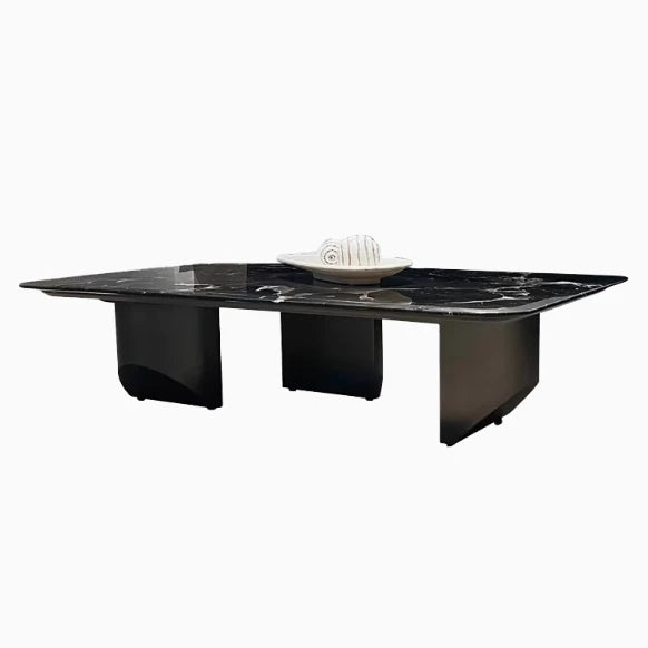 Elegant Black Marble Tea Table – Modern Floating Design with Stainless Steel Accents and Multi-Layer Board Base fyeyj-5212