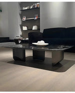 Elegant Black Marble Tea Table – Modern Floating Design with Stainless Steel Accents and Multi-Layer Board Base fyeyj-5212