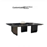 Elegant Black Marble Tea Table – Modern Floating Design with Stainless Steel Accents and Multi-Layer Board Base fyeyj-5212