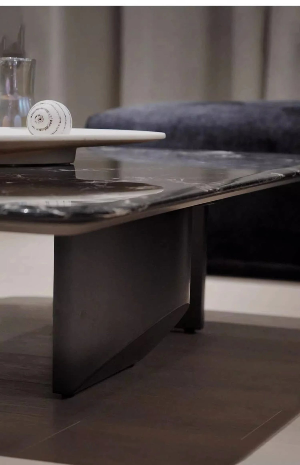 Elegant Black Marble Tea Table – Modern Floating Design with Stainless Steel Accents and Multi-Layer Board Base fyeyj-5212