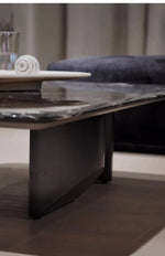 Elegant Black Marble Tea Table – Modern Floating Design with Stainless Steel Accents and Multi-Layer Board Base fyeyj-5212