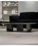 Elegant Black Marble Tea Table – Modern Floating Design with Stainless Steel Accents and Multi-Layer Board Base fyeyj-5212