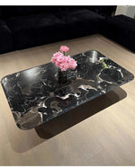 Elegant Black Marble Tea Table – Modern Floating Design with Stainless Steel Accents and Multi-Layer Board Base fyeyj-5212