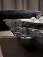Elegant Black Marble Tea Table – Modern Floating Design with Stainless Steel Accents and Multi-Layer Board Base fyeyj-5212