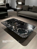 Elegant Black Marble Tea Table – Modern Floating Design with Stainless Steel Accents and Multi-Layer Board Base fyeyj-5212