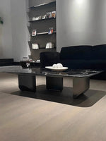Elegant Black Marble Tea Table – Modern Floating Design with Stainless Steel Accents and Multi-Layer Board Base fyeyj-5212
