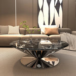 Stylish Marble and Stainless Steel Tea Table - Modern Round Coffee Table for Elegant Living Rooms fyeyj-5214