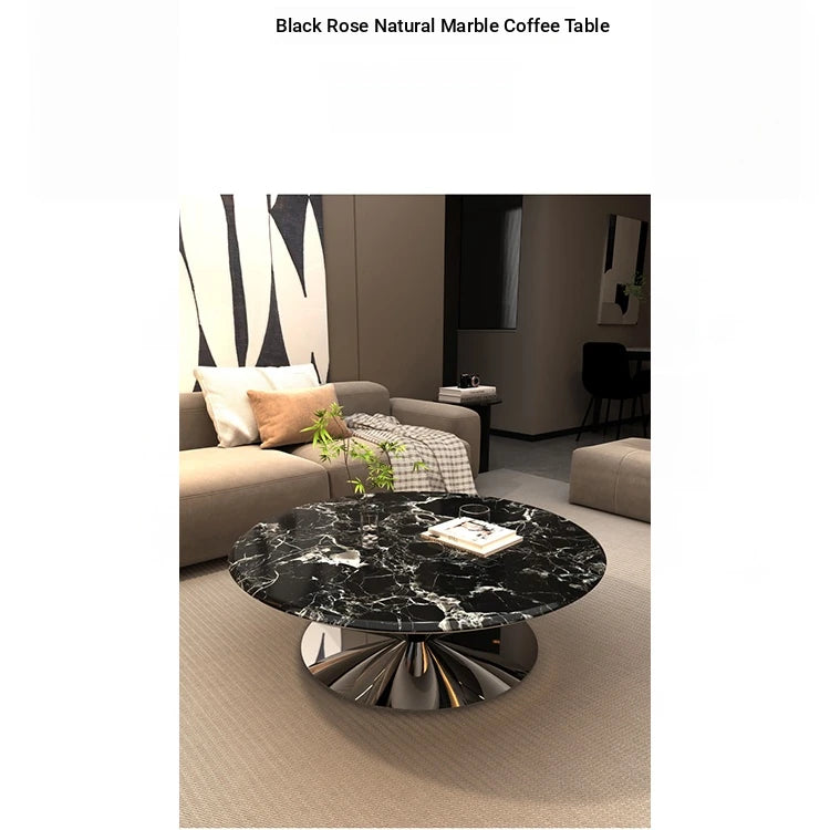 Stylish Marble and Stainless Steel Tea Table - Modern Round Coffee Table for Elegant Living Rooms fyeyj-5214