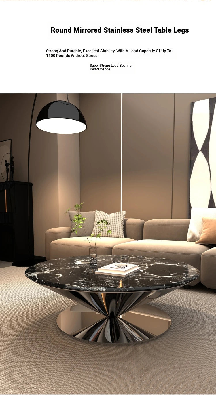Stylish Marble and Stainless Steel Tea Table - Modern Round Coffee Table for Elegant Living Rooms fyeyj-5214