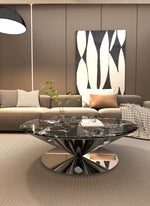 Stylish Marble and Stainless Steel Tea Table - Modern Round Coffee Table for Elegant Living Rooms fyeyj-5214