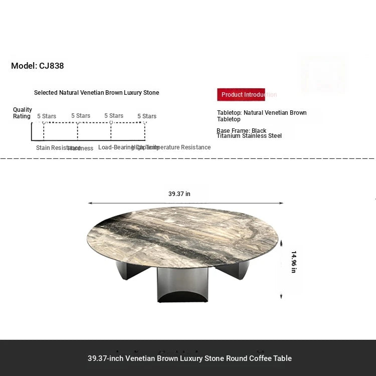 Stylish Marble Top Coffee Table with Stainless Steel Base – Modern Living Room Furniture fyeyj-5216