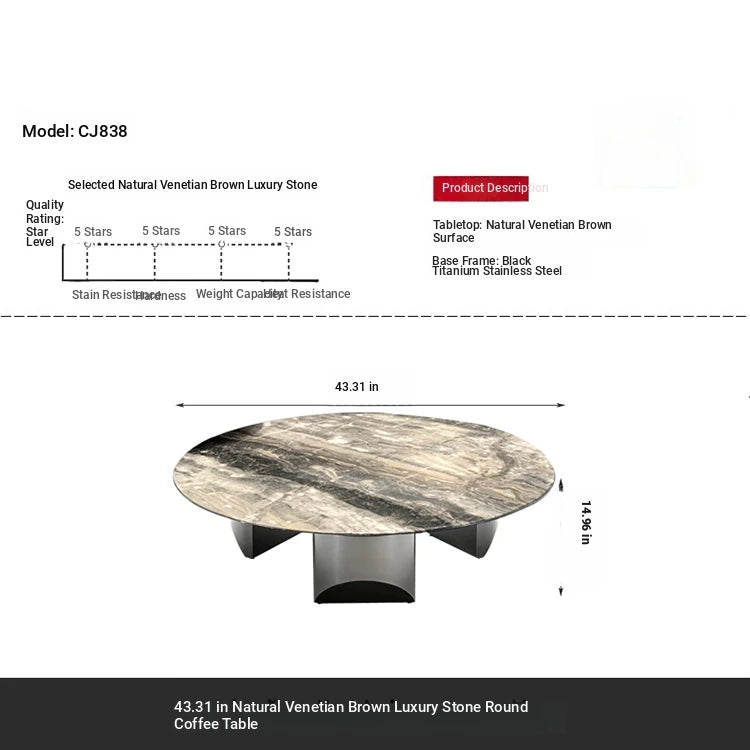 Stylish Marble Top Coffee Table with Stainless Steel Base – Modern Living Room Furniture fyeyj-5216
