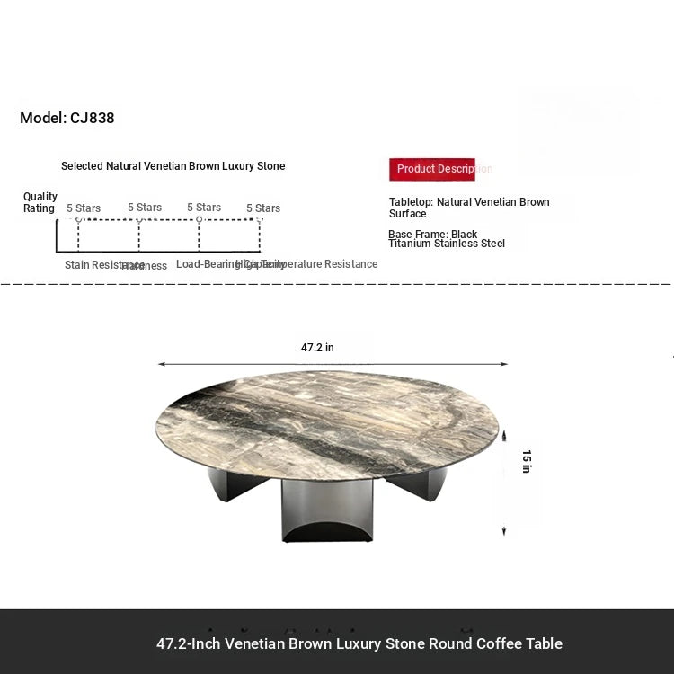 Stylish Marble Top Coffee Table with Stainless Steel Base – Modern Living Room Furniture fyeyj-5216