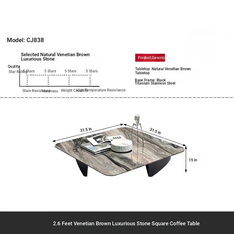 Stylish Marble Top Coffee Table with Stainless Steel Base – Modern Living Room Furniture fyeyj-5216