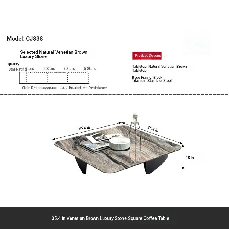 Stylish Marble Top Coffee Table with Stainless Steel Base – Modern Living Room Furniture fyeyj-5216