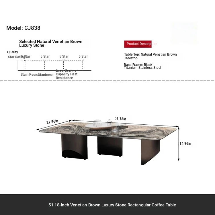 Stylish Marble Top Coffee Table with Stainless Steel Base – Modern Living Room Furniture fyeyj-5216