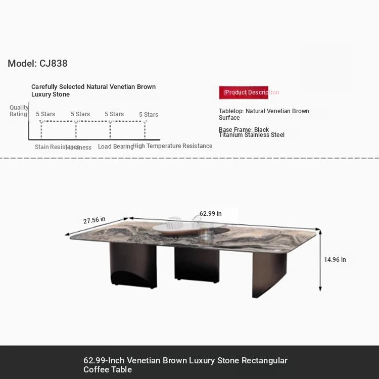 Stylish Marble Top Coffee Table with Stainless Steel Base – Modern Living Room Furniture fyeyj-5216