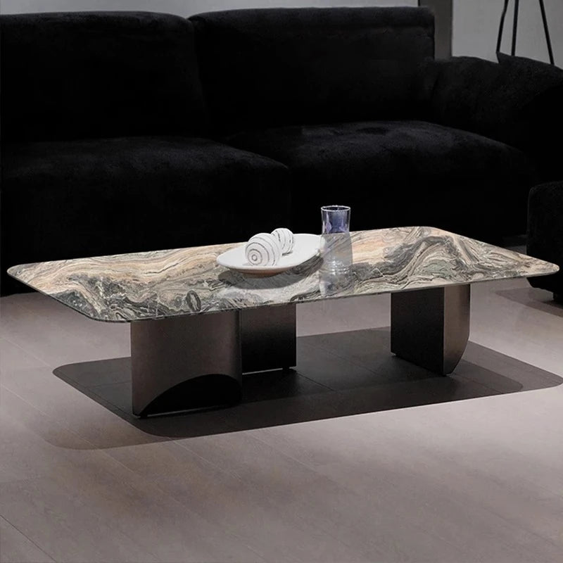Stylish Marble Top Coffee Table with Stainless Steel Base – Modern Living Room Furniture fyeyj-5216