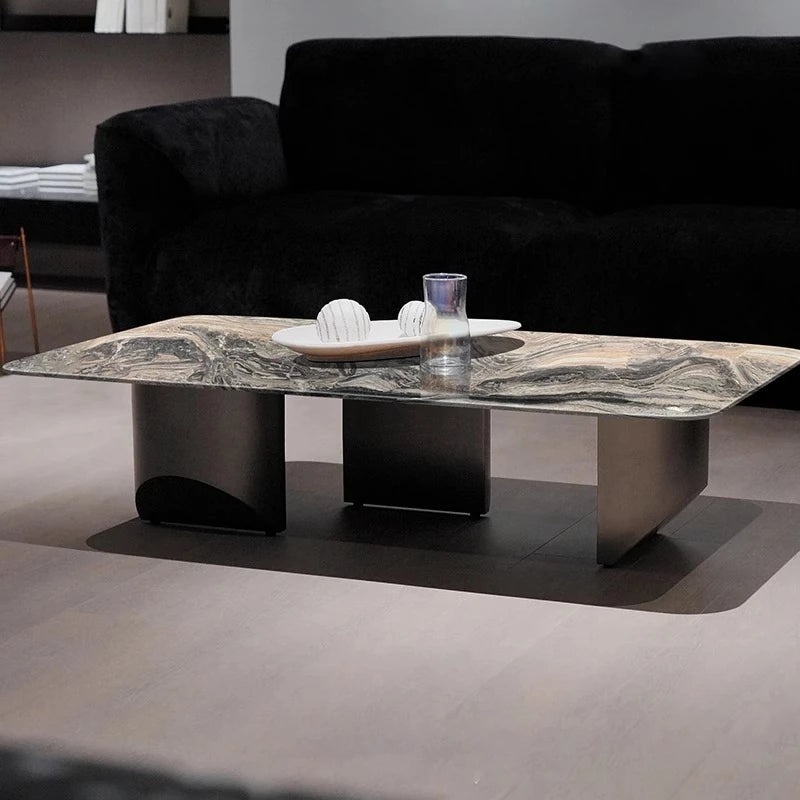Stylish Marble Top Coffee Table with Stainless Steel Base – Modern Living Room Furniture fyeyj-5216