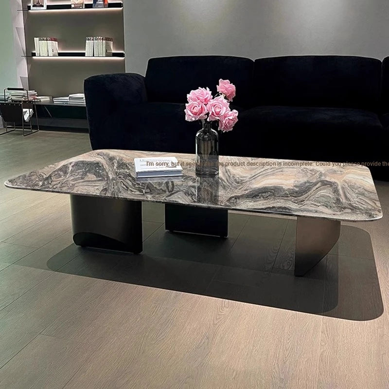Stylish Marble Top Coffee Table with Stainless Steel Base – Modern Living Room Furniture fyeyj-5216
