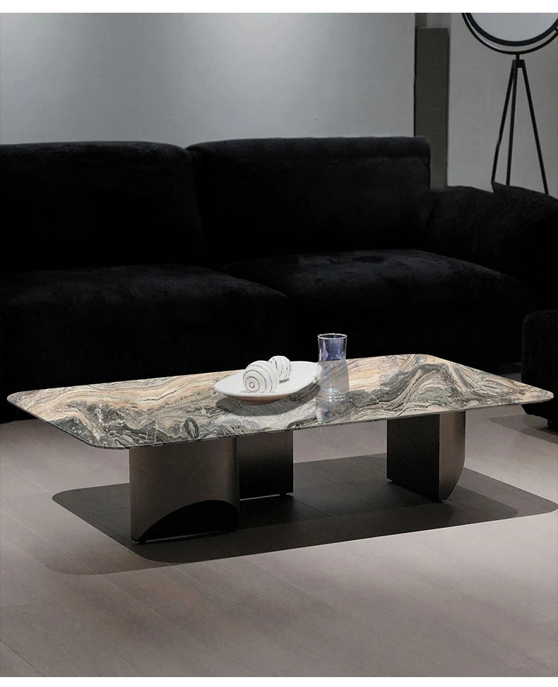 Stylish Marble Top Coffee Table with Stainless Steel Base – Modern Living Room Furniture fyeyj-5216