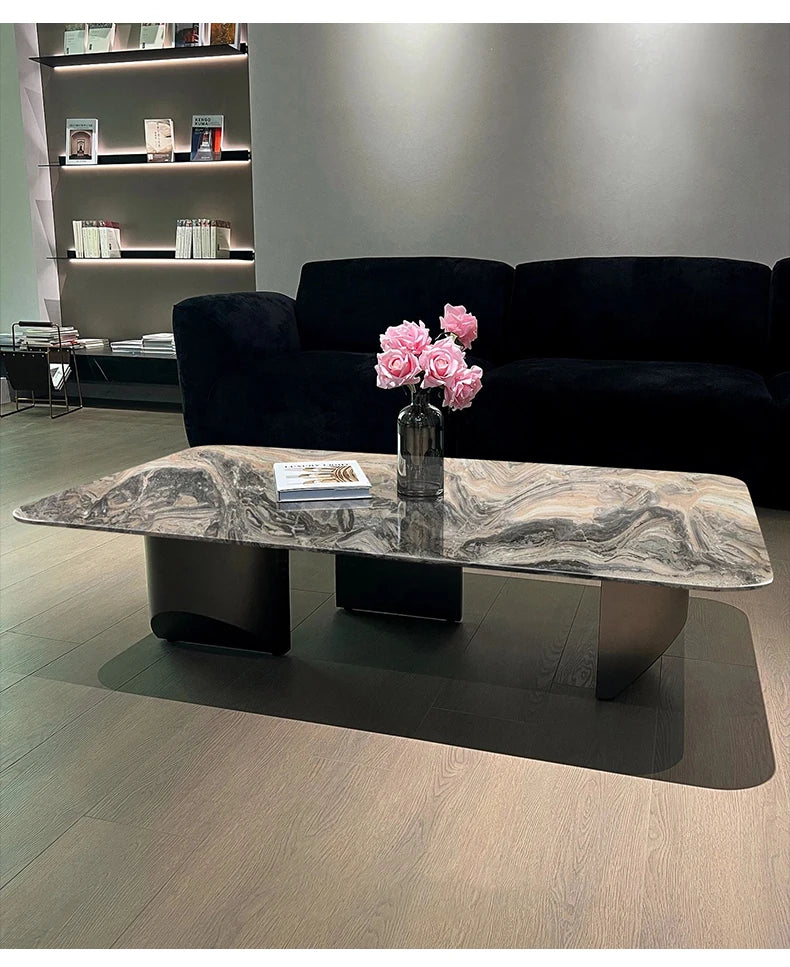 Stylish Marble Top Coffee Table with Stainless Steel Base – Modern Living Room Furniture fyeyj-5216