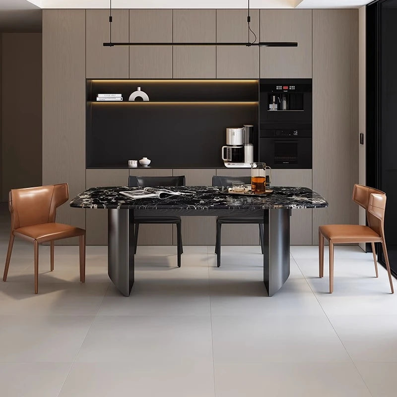Elegant Marble and Stainless Steel Dining Table - Modern Luxury for Your Home fyeyj-5217