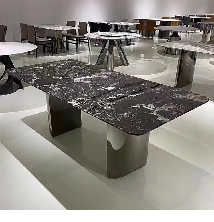 Elegant Marble and Stainless Steel Dining Table - Modern Luxury for Your Home fyeyj-5217