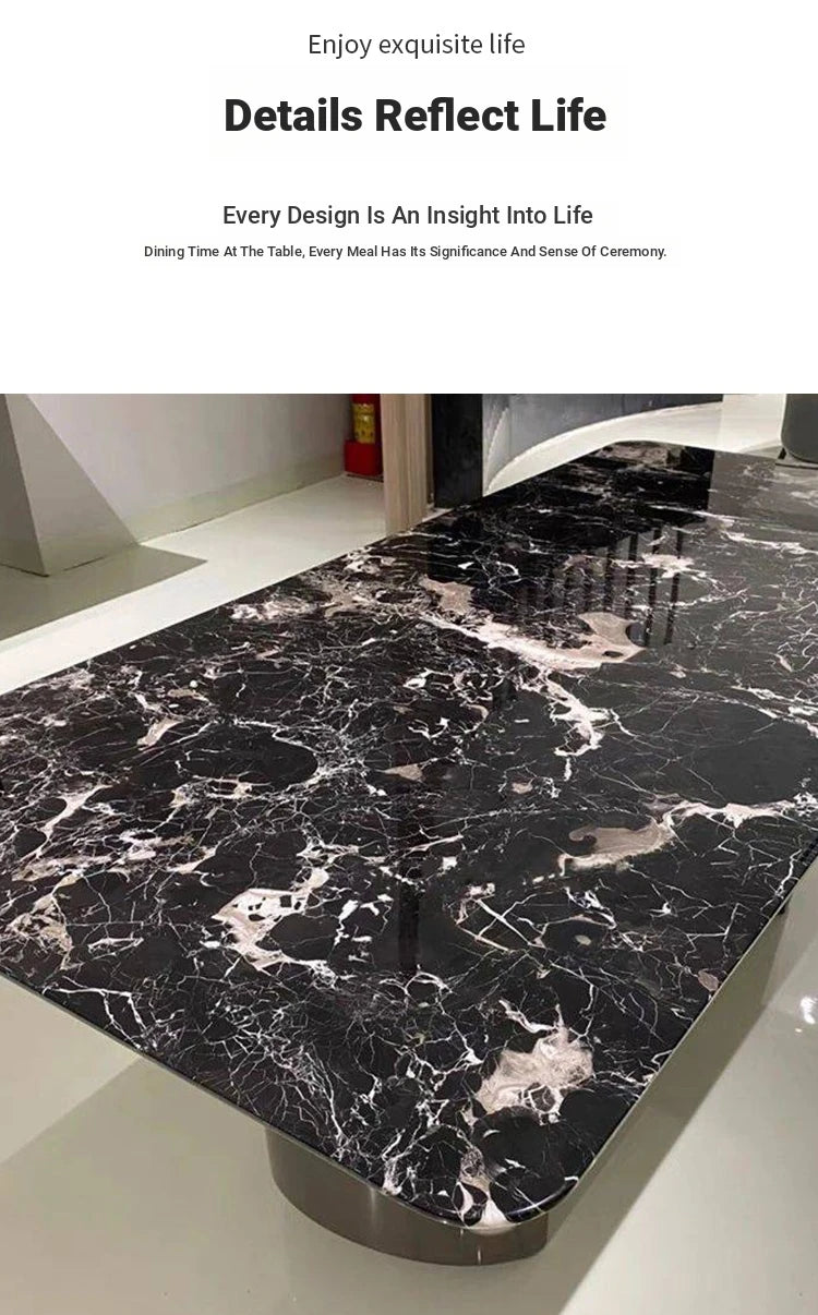 Elegant Marble and Stainless Steel Dining Table - Modern Luxury for Your Home fyeyj-5217